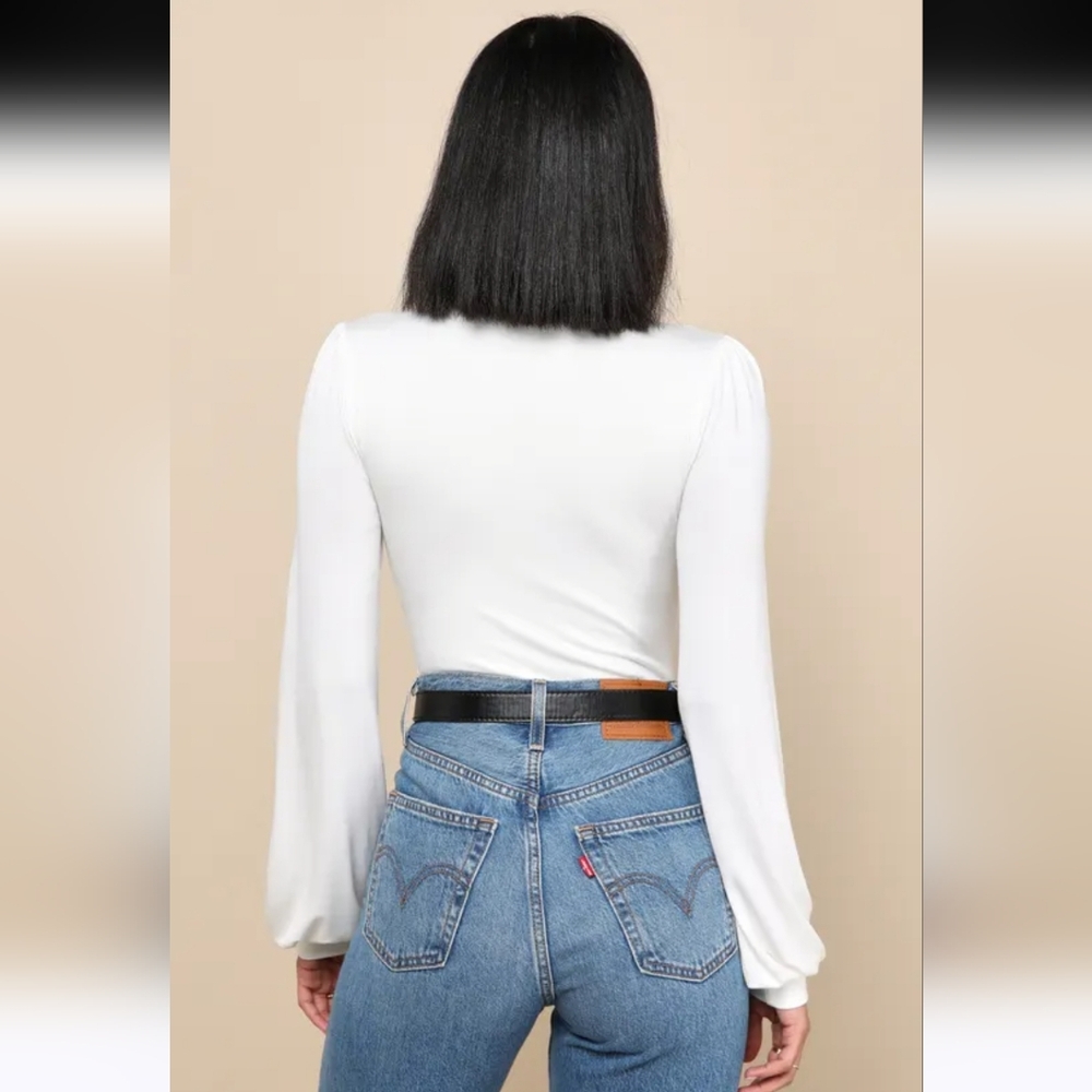 Lulus Long Sleeve Crop Blouse Off-White Size Medium - Picture 2 of 11